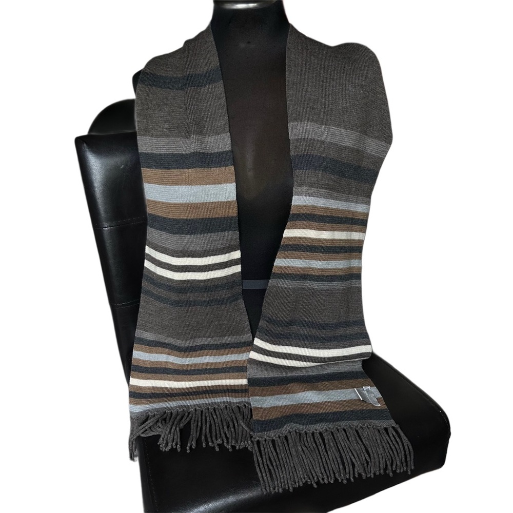 WORTH 100% Wool Fringe Scarf | Classic Stripes | Quiet Luxury Neutral Wrap